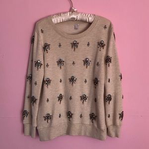 Beautiful J.Crew Beaded Tan Sweater Fancy Pretty sz M